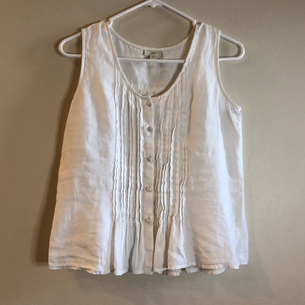 J. Jill White 100% Linen Tank Top Buttons Pleated